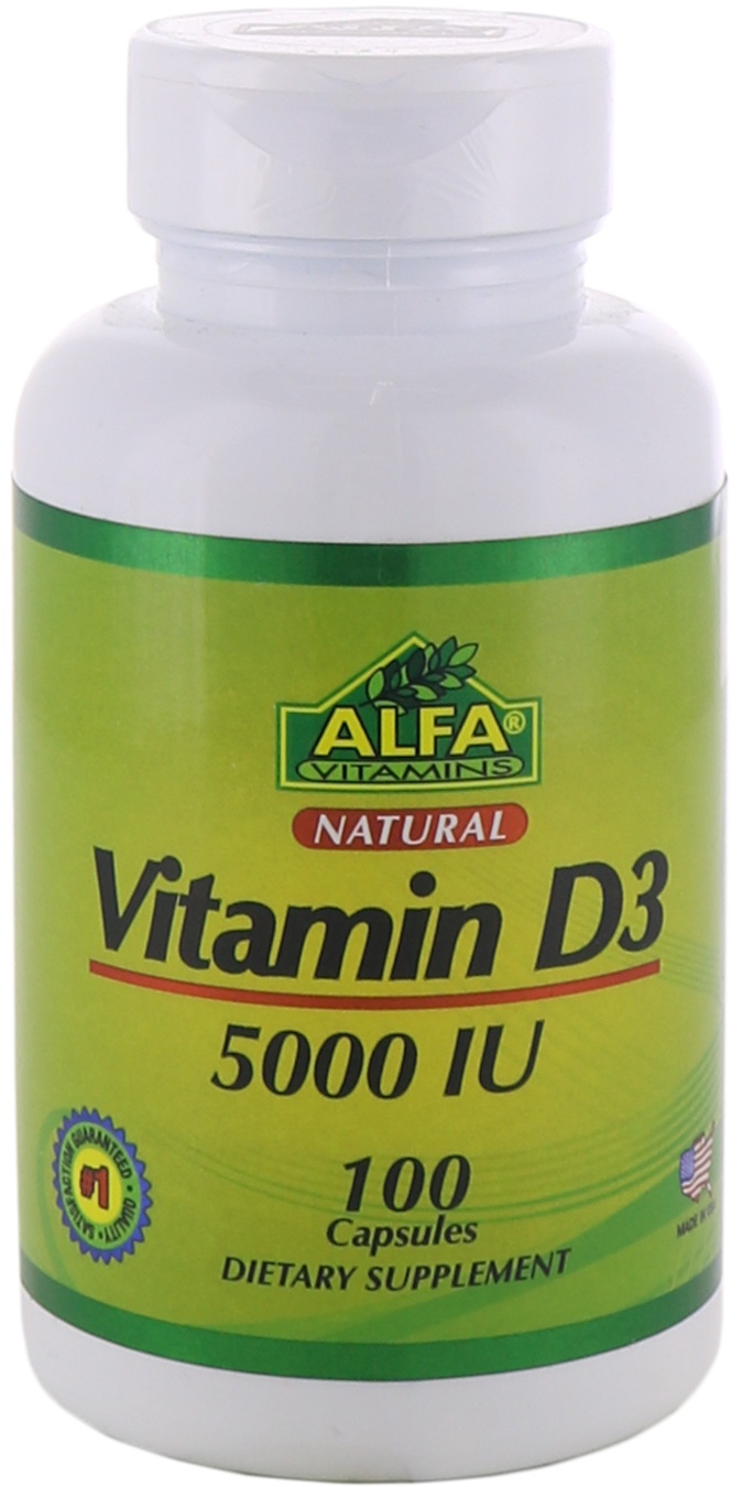 slide 1 of 1, Alfa Vitamins Vitamin D3 5000 Iu Capsules, 100 ct