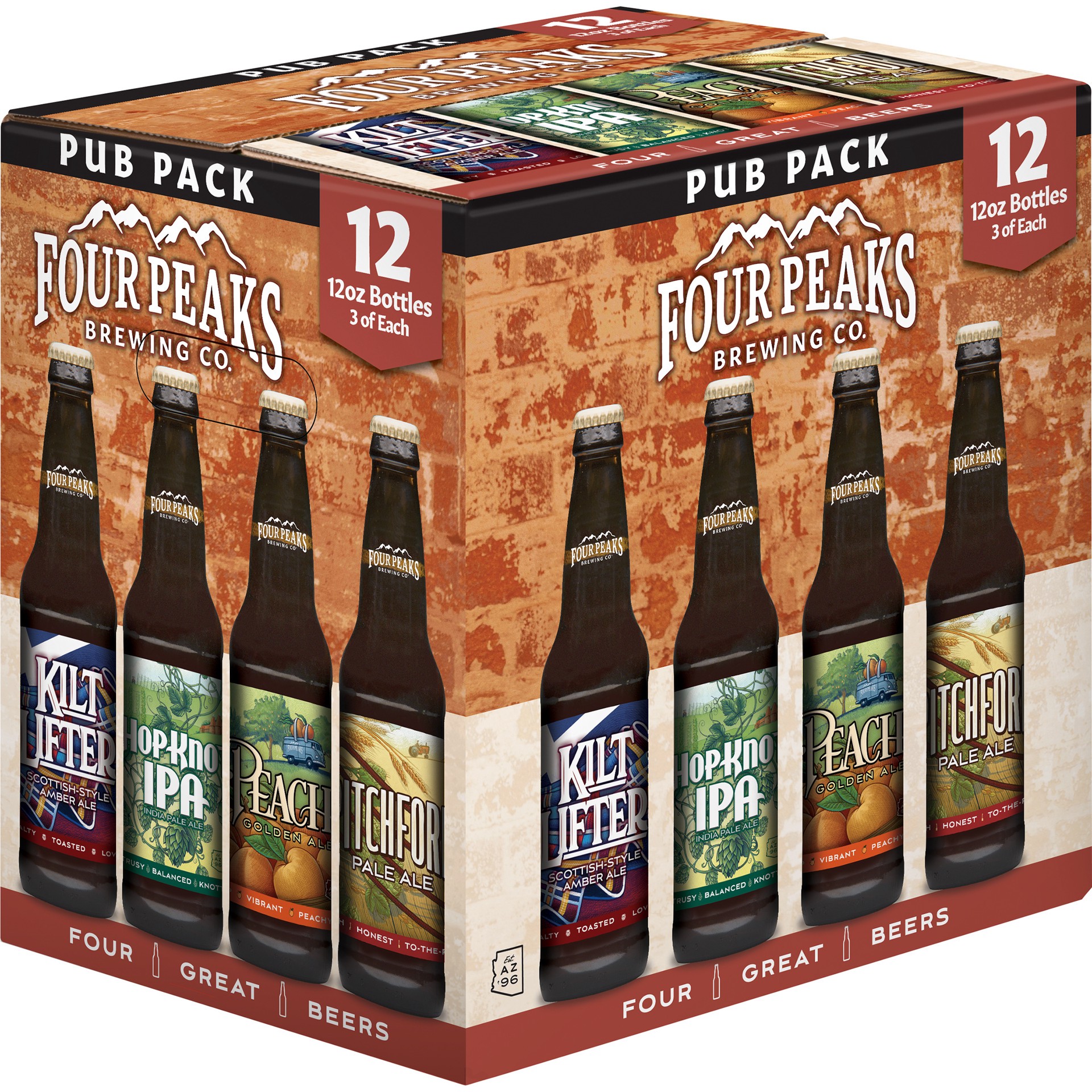 slide 1 of 2, Four Peaks Variety pack, 12 pack, 12 oz. bottle carton, 12 ct; 12 oz