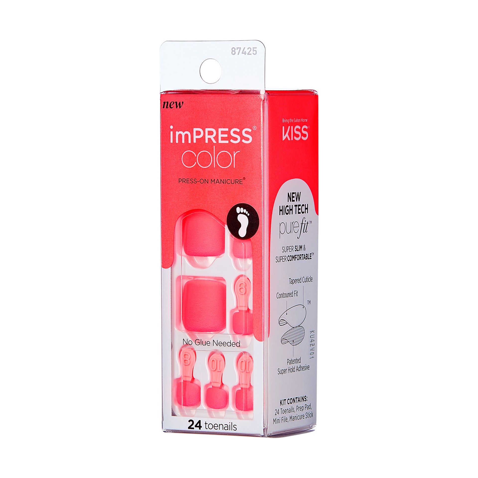 slide 5 of 5, imPRESS Color Press-On Toenails, No Glue Needed, Short, Square, Bright Red, 27 Ct., 1 ct