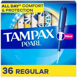 Tampax Pearl Tampons, with LeakGuard Braid, Regular Absorbency, Unscented, 36 Count