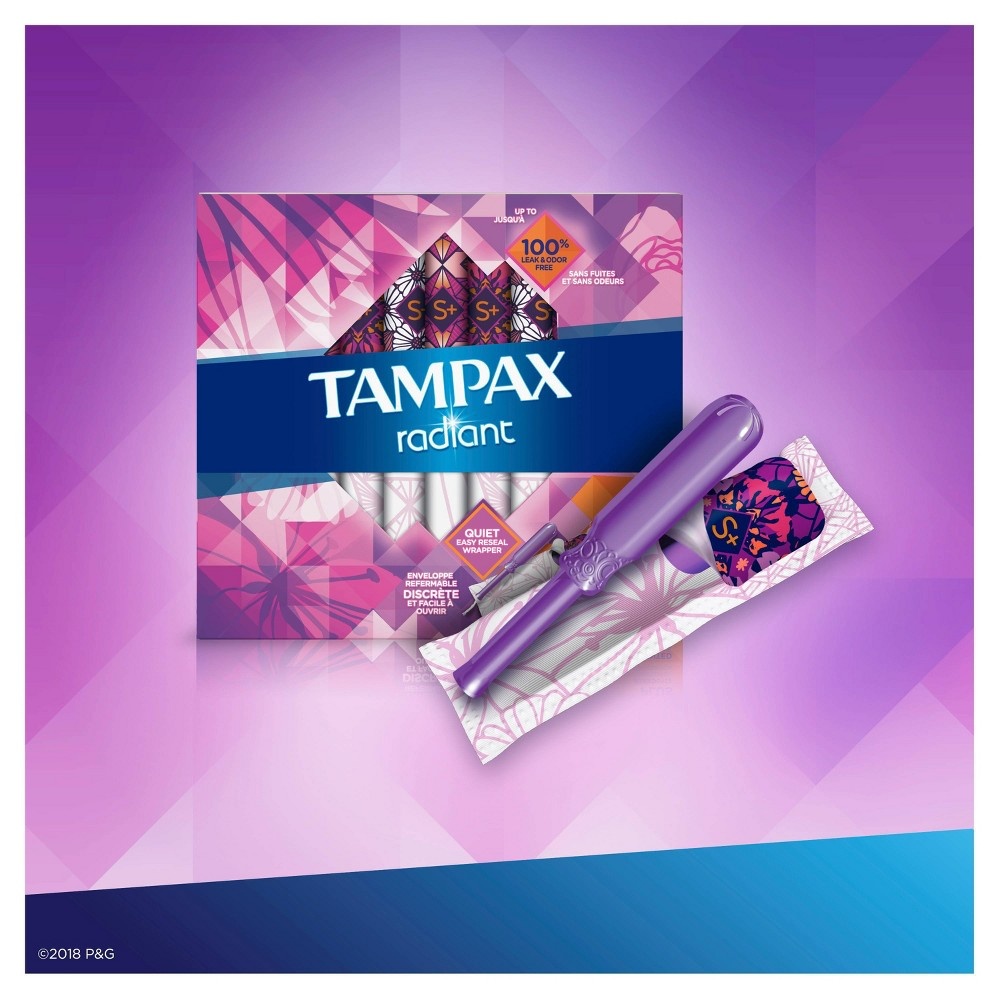 slide 4 of 4, Tampax Radiant Tampons with LeakGuard Braid, Super Plus Absorbency, Unscented, 28 Count, 32 ct