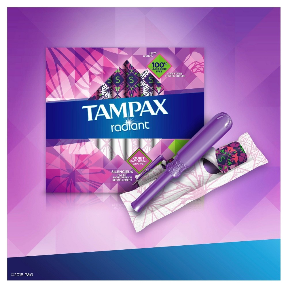 slide 4 of 4, Tampax Radiant Tampons with LeakGuard Braid, Super Absorbency, Unscented, 28 Count, 28 ct