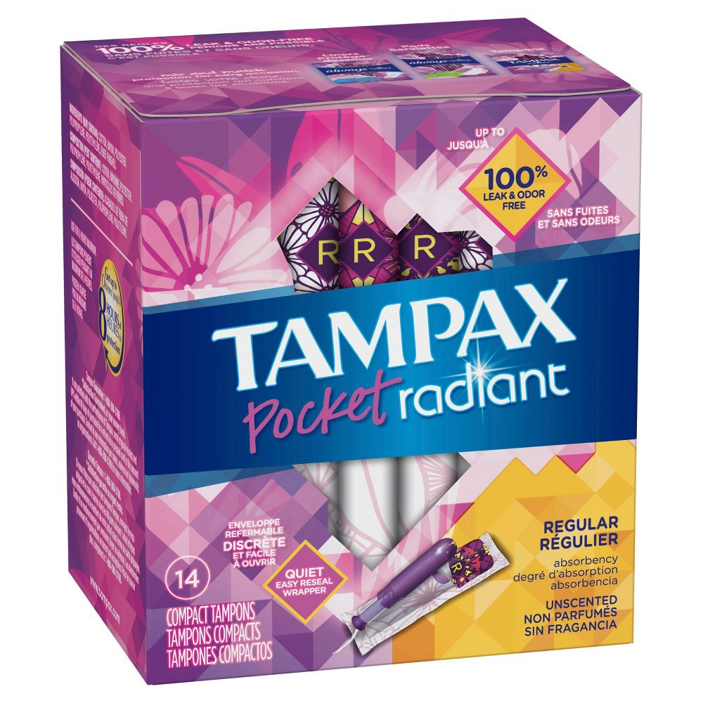 slide 2 of 4, Tampax Pocket Radiant Regular Absorbency Unscented Tampons 14 ea, 14 ct