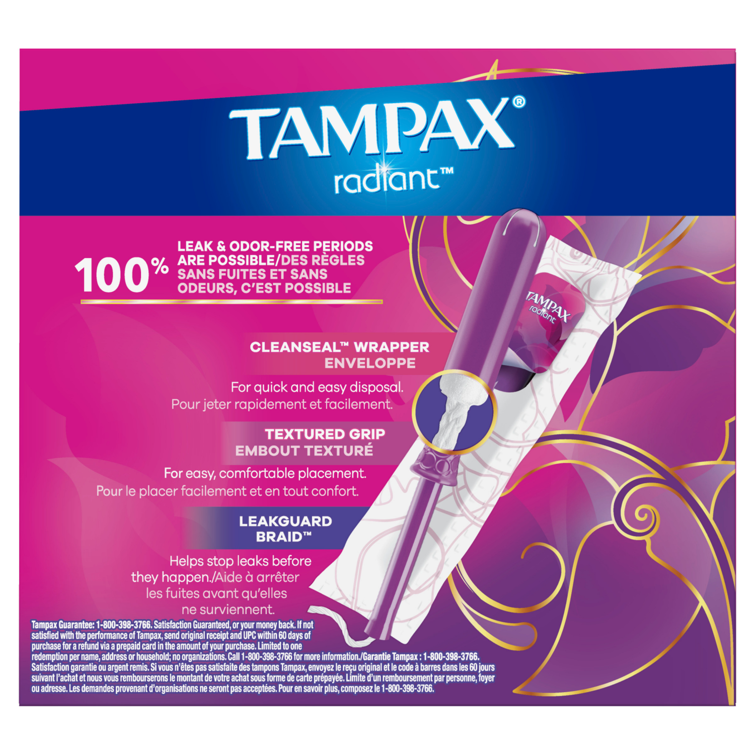 slide 3 of 8, Tampax Radiant Tampons Multipack, with LeakGuard Braid, Light/Regular Absorbency, Unscented, 26 Count, 26 ct