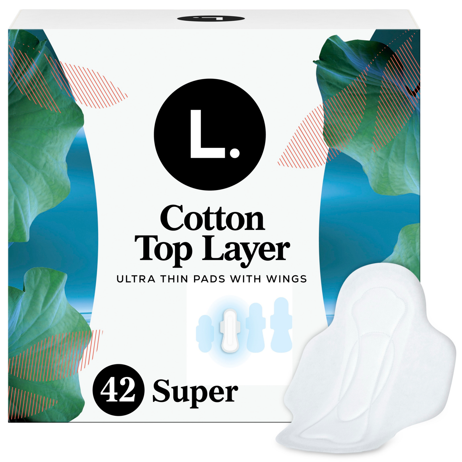 slide 1 of 8, L. Ultra Thin Pads for Women, Super Absorbency, Breathable Cotton Top Layer, Unscented Pads with Wings, 42 CT, 42 ct