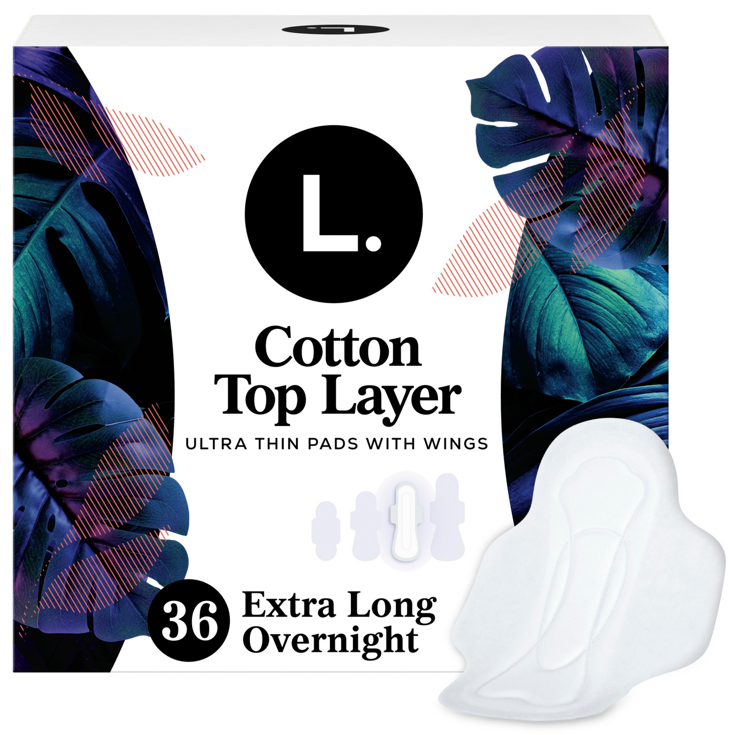 slide 1 of 8, L. Ultra Thin Pads - Overnight Wing, 36 ct
