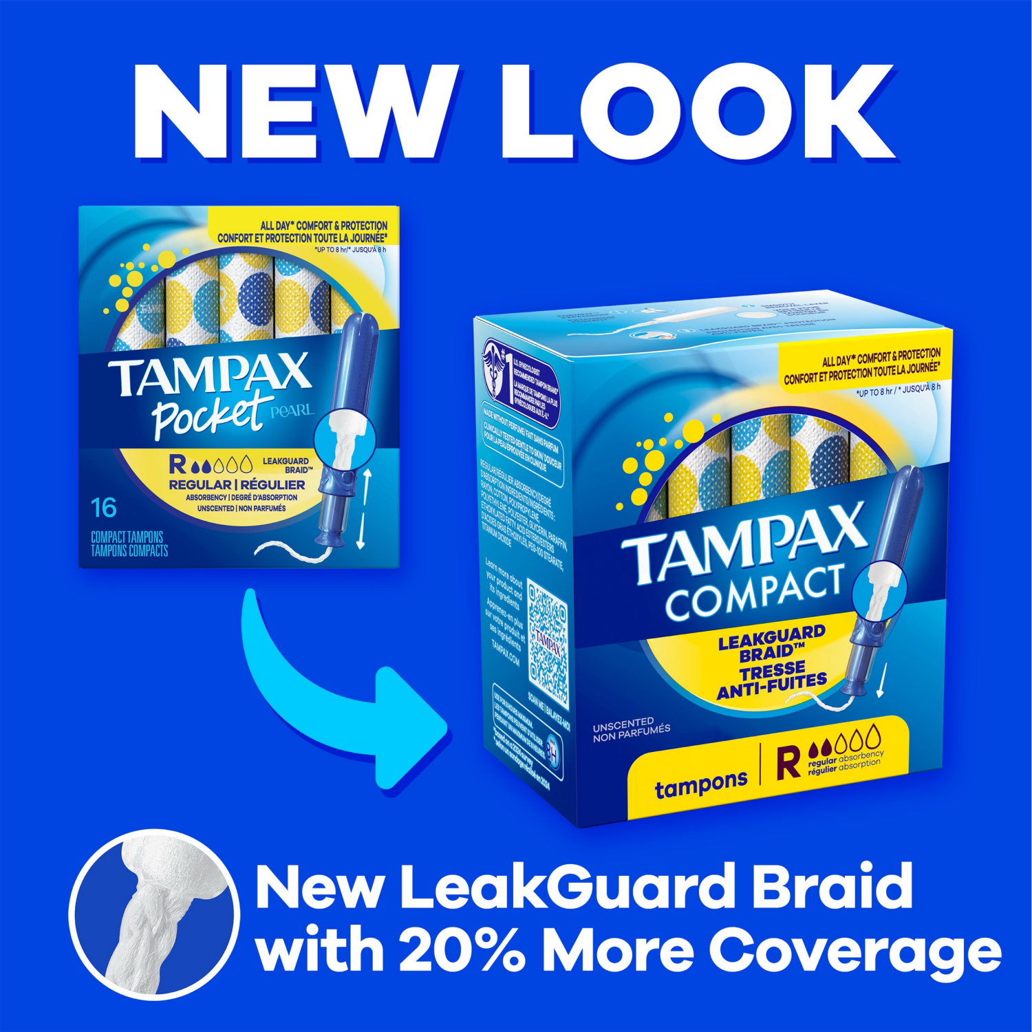 slide 6 of 8, Tampax Compact Pearl Tampons Multipack, with LeakGuard Braid & Extendable Applicator, Regular/Super/Plus Absorbency, Compact Extendable Applicator, Unscented, 30 Count, 30 ct