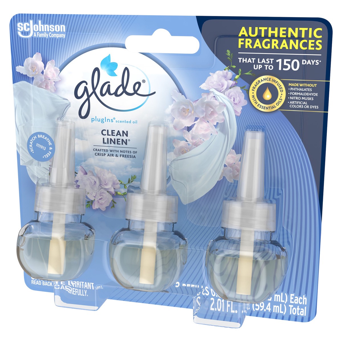 slide 3 of 5, Glade PlugIns Clean Linen Scented Oil Refills 3 - 0.67 fl oz Bottles, 