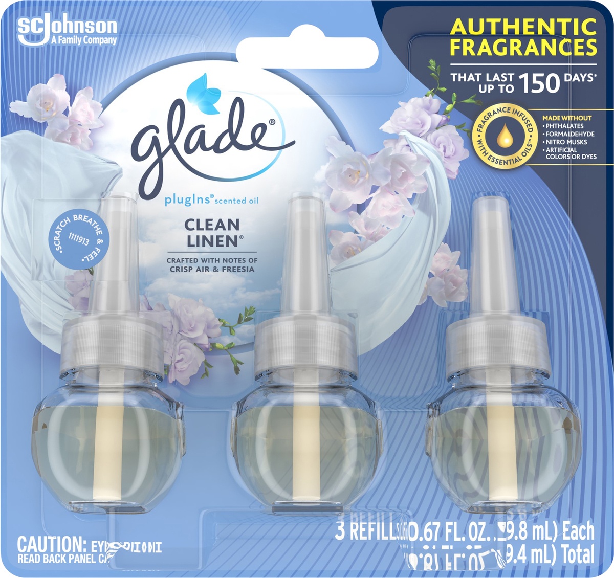 slide 5 of 5, Glade PlugIns Clean Linen Scented Oil Refills 3 - 0.67 fl oz Bottles, 