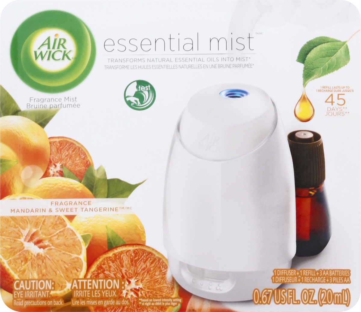 slide 6 of 9, Air Wick Essential Mist Starter Kit (Diffuser + Refill), Mandarin and Sweet Tangerine, Essential Oils Diffuser, Air Freshener, 0.67 oz