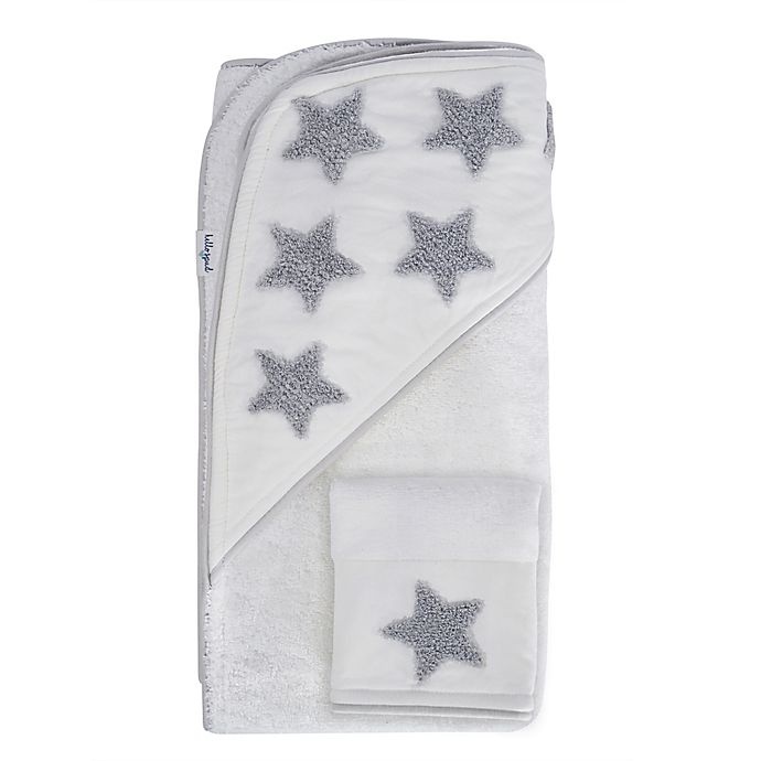 slide 1 of 4, Hello Spud Star Boucle Organic Cotton Hooded Towel and Washcloth Set - Grey, 1 ct