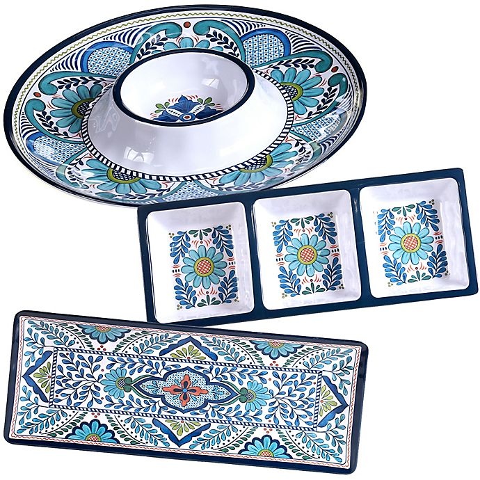 slide 1 of 1, Certified International Talavera Hostess Serving Set, 3 ct