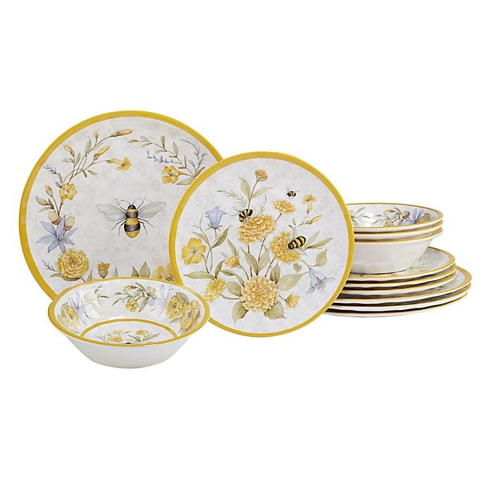 slide 1 of 7, Certified International Bee Sweet Melamine Dinnerware Set, 12 ct