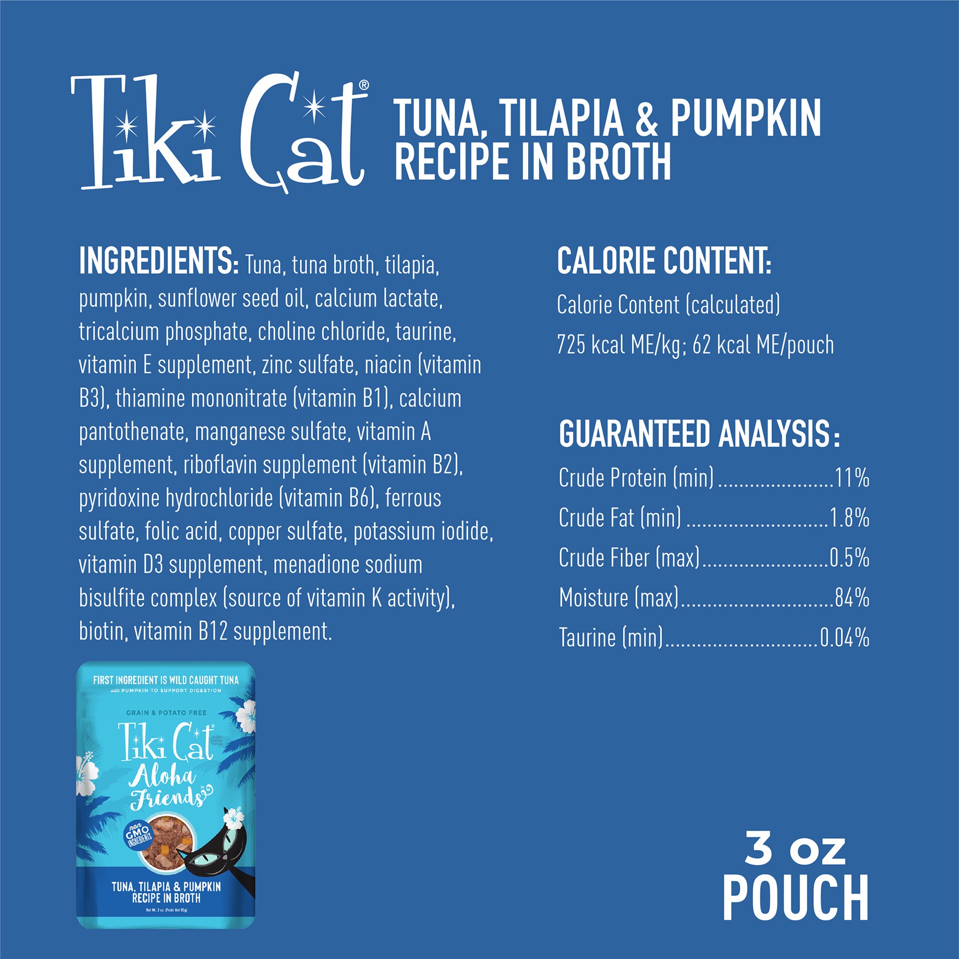 slide 5 of 8, Tiki Cat Aloha Friends Wet Cat Food Tuna Tilapia & Pumpkin 3 oz. Pouch, 1 ct