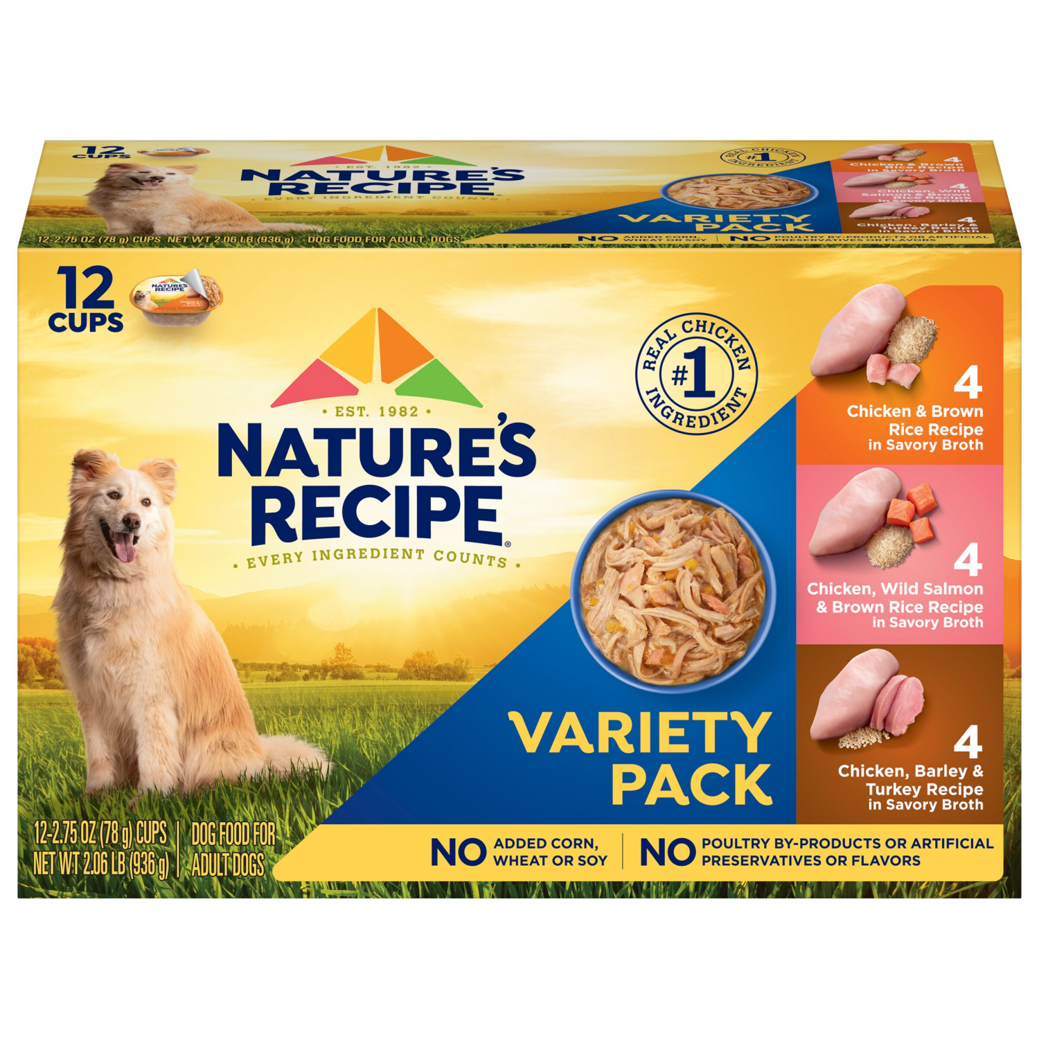 slide 2 of 8, Nature's Recipe Chicken, Salmon And Turkey Recipes Variety Pack Wet Dog Food, 2.75 Oz. Cup, 12 Count, 12 ct