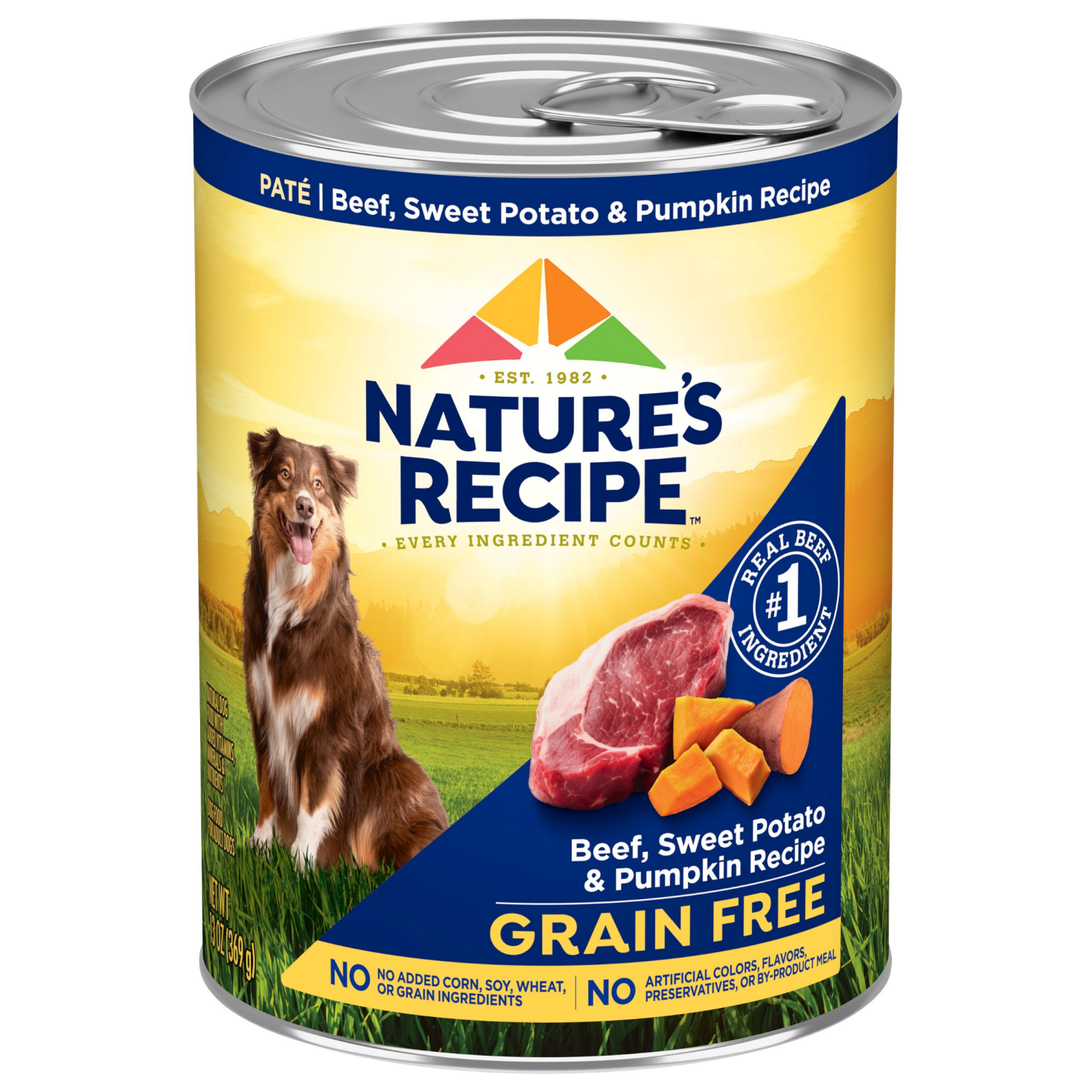 slide 1 of 6, NATURES RECIPE Nature's Recipe Grain Free Beef, Sweet Potato, & Pumpkin Recipe Wet Dog Food, 13 oz. Can, 13 oz