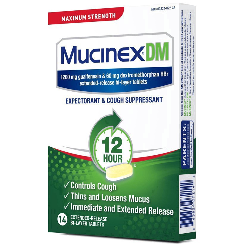 slide 26 of 49, Mucinex DM Maximum Strength 12-Hour Expectorant and Cough Suppressant Tablets, 14 Count, 14 ct
