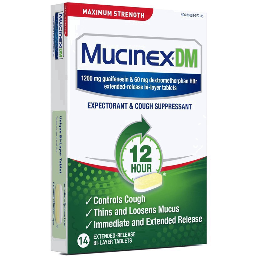 slide 32 of 49, Mucinex DM Maximum Strength 12-Hour Expectorant and Cough Suppressant Tablets, 14 Count, 14 ct