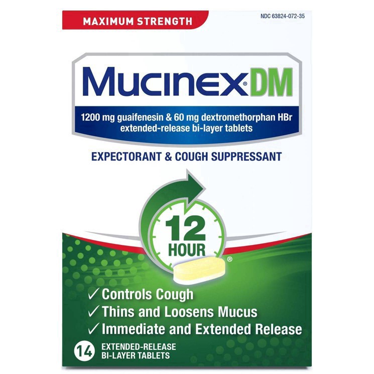 slide 5 of 49, Mucinex DM Maximum Strength 12-Hour Expectorant and Cough Suppressant Tablets, 14 Count, 14 ct