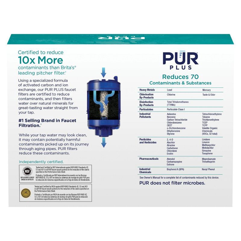 slide 8 of 8, PUR PLUS 3pk Faucet Mount Water Replacement Filter RF99993: PUR Filtration, Reduces Odors, Filters Lead & Mercury, 3 ct