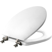 slide 5 of 5, Round Molded Wood Toilet Seat with Brushed-Nickel Hinge, and STA-TITE Seat Fastening System, White, 1 ct