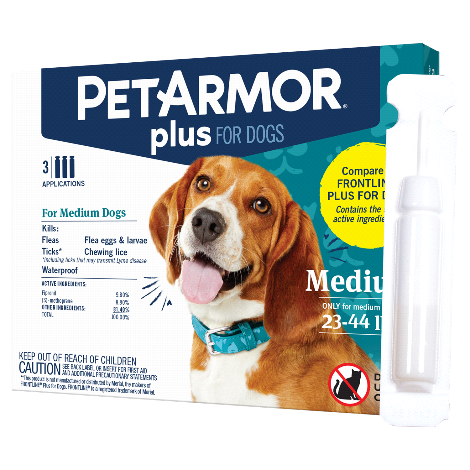 slide 4 of 4, PETARMOR Plus for Medium Dogs 23-44 lbs, Flea & Tick Prevention for Dogs, 3-Month Supply, lb