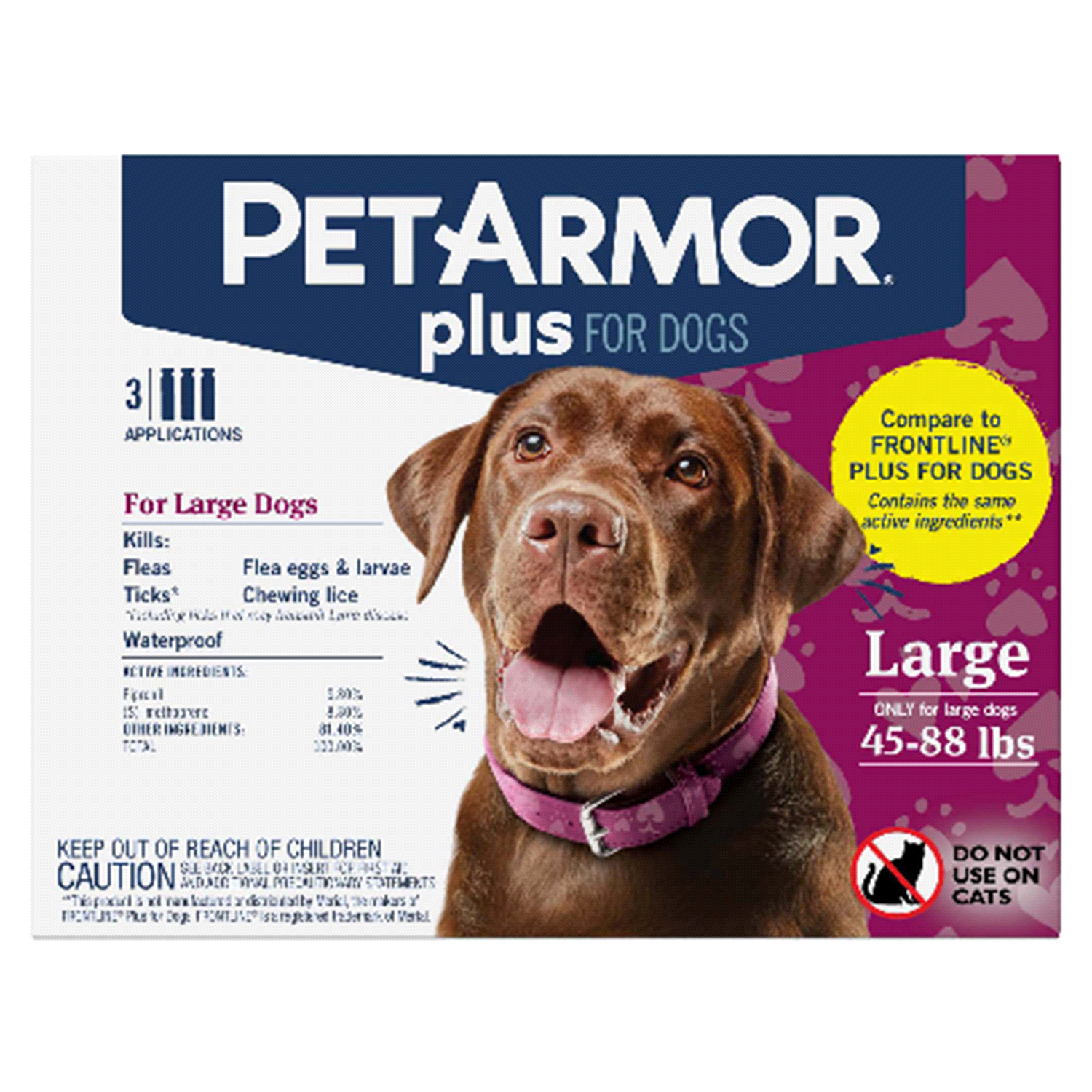 slide 1 of 1, PETARMOR Plus for Large Dogs 45-88 lbs, Flea & Tick Prevention for Dogs, 3-Month Supply, 3 ct