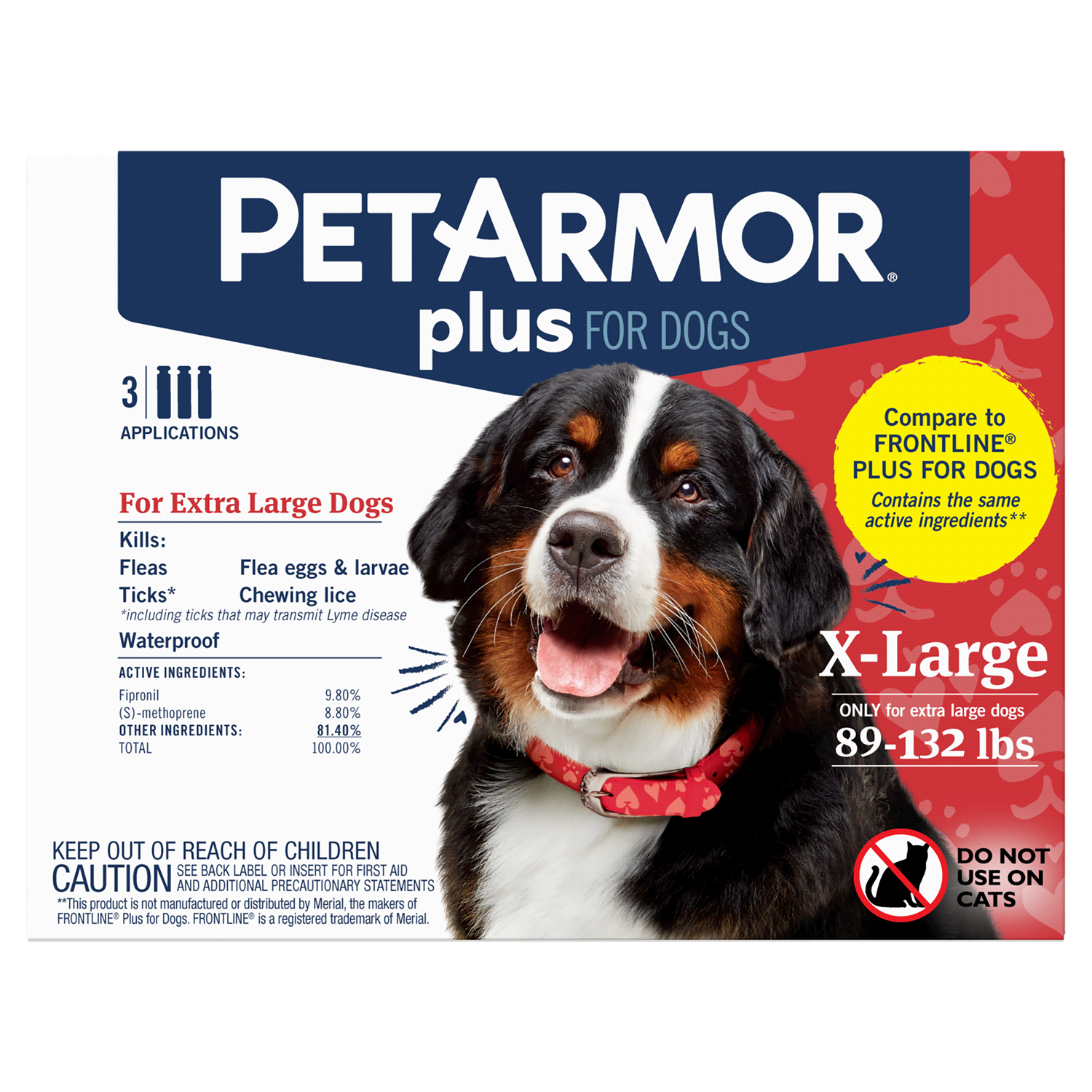 slide 1 of 4, PETARMOR Plus for X-Large Dogs 89-132 lbs, Flea & Tick Prevention for Dogs, 3-Month Supply, 3 ct