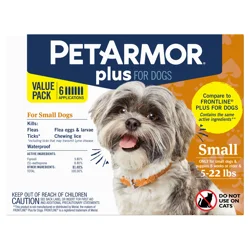 PETARMOR Plus for Small Dogs 5-22 lbs, Flea & Tick Prevention for Dogs, 6-Month Supply