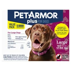 PETARMOR Plus for Large Dogs 45-88 lbs, Flea & Tick Prevention for Dogs, 6-Month Supply