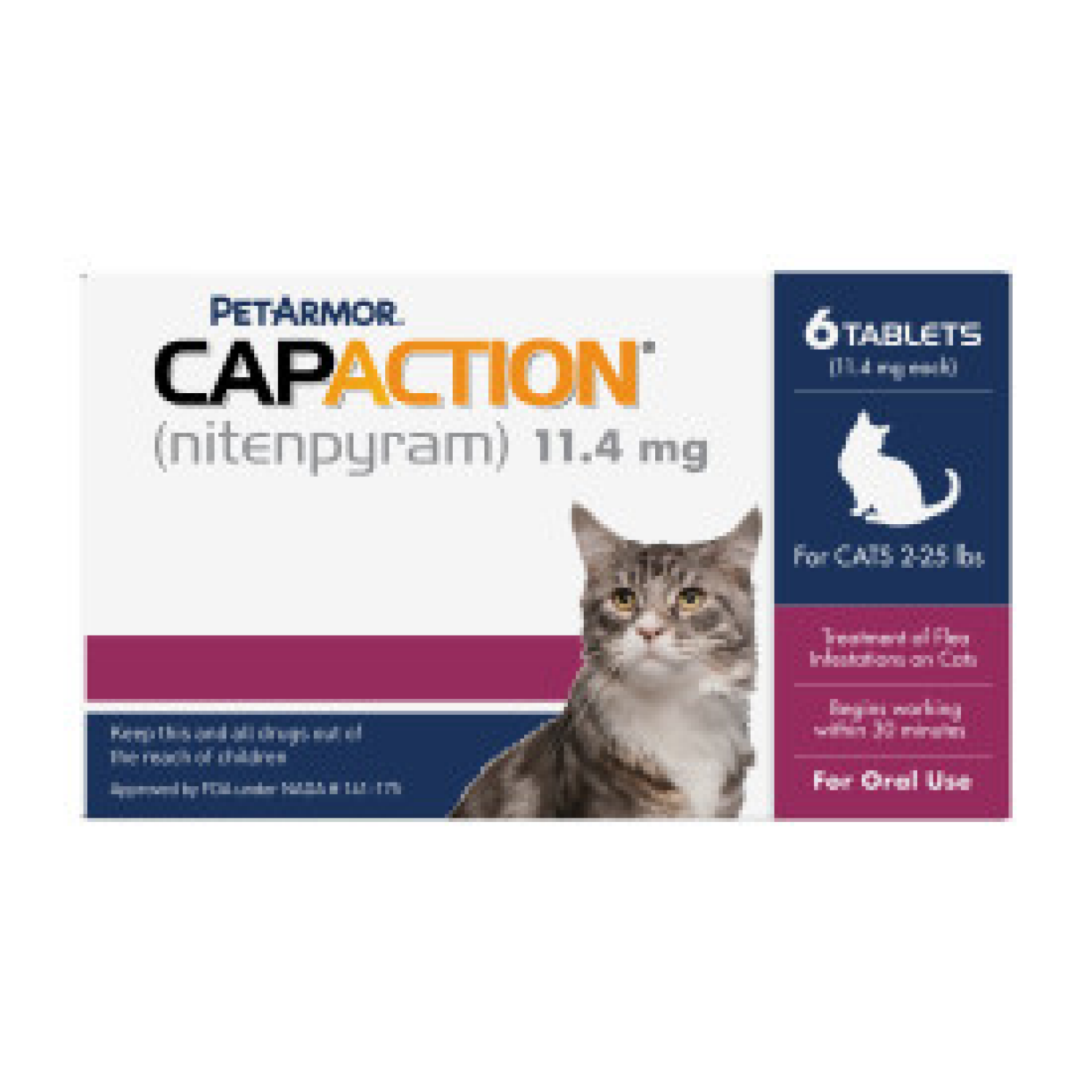 slide 1 of 2, PETARMOR CAPACTION Fast-Acting Oral Flea Treatment for Cats 2-25 lbs, 6 Count, 11.4 mg, 6 ct