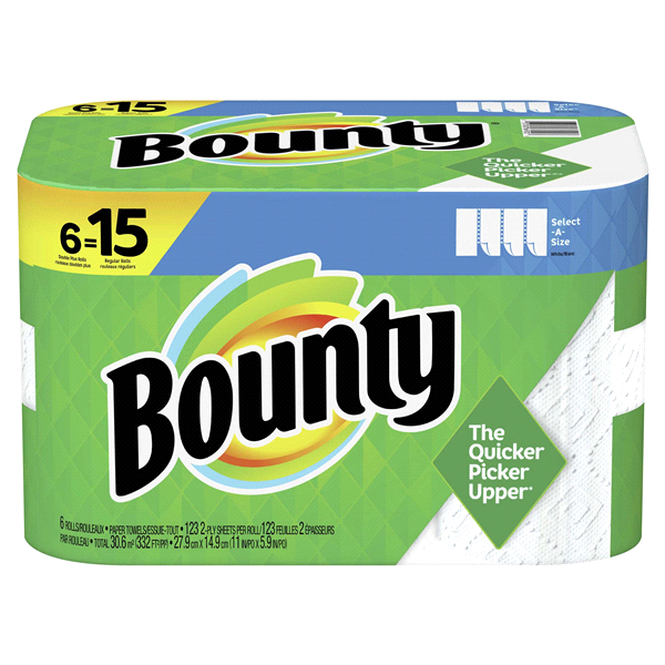 slide 1 of 1, Bounty Select-A-Size Paper Towels, Double Plus Rolls, 6 ct
