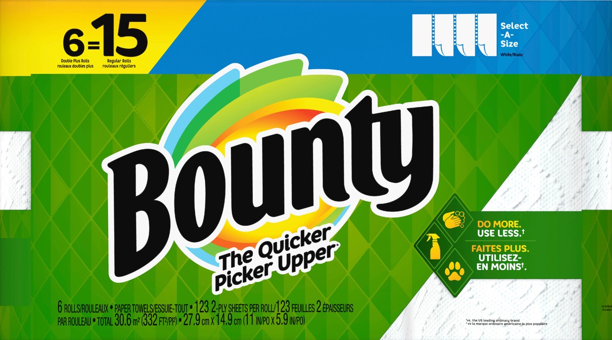 slide 1 of 1, Bounty Paper Towels Double Plus Rolls, 372 ft