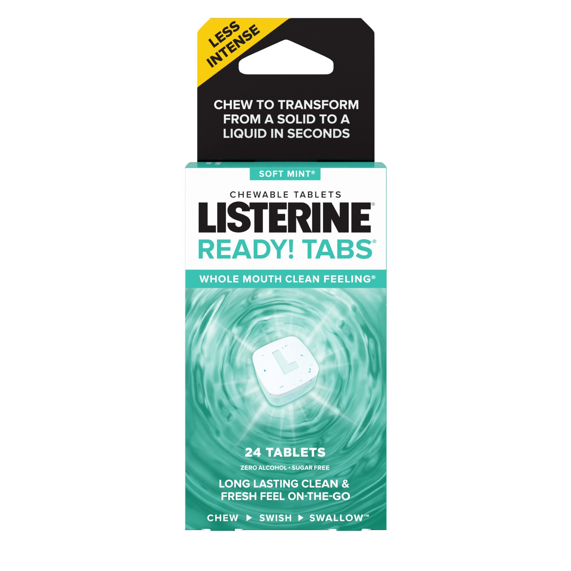 slide 4 of 5, Listerine Ready! Tabs Chewable Tablets with Soft Mint Flavor, Revolutionary 4-Hour Fresh Breath Tablets to Help Fight Bad Breath On-the-Go, Sugar-Free, Alcohol-Free & Gluten-Free, 24 ct, 24 ct