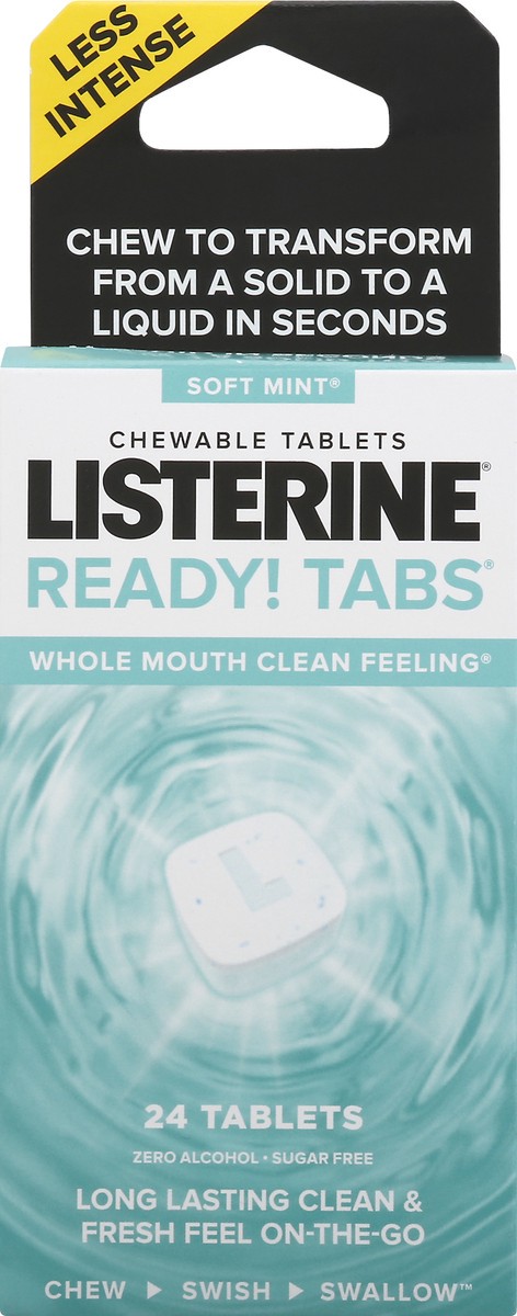 slide 1 of 5, Listerine Ready! Tabs Chewable Tablets with Soft Mint Flavor, Revolutionary 4-Hour Fresh Breath Tablets to Help Fight Bad Breath On-the-Go, Sugar-Free, Alcohol-Free & Gluten-Free, 24 ct, 24 ct