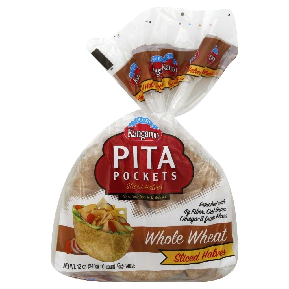 slide 1 of 1, Kangaroo Pita Pockets Sliced Halves Whole Wheat, 10 ct; 12 oz