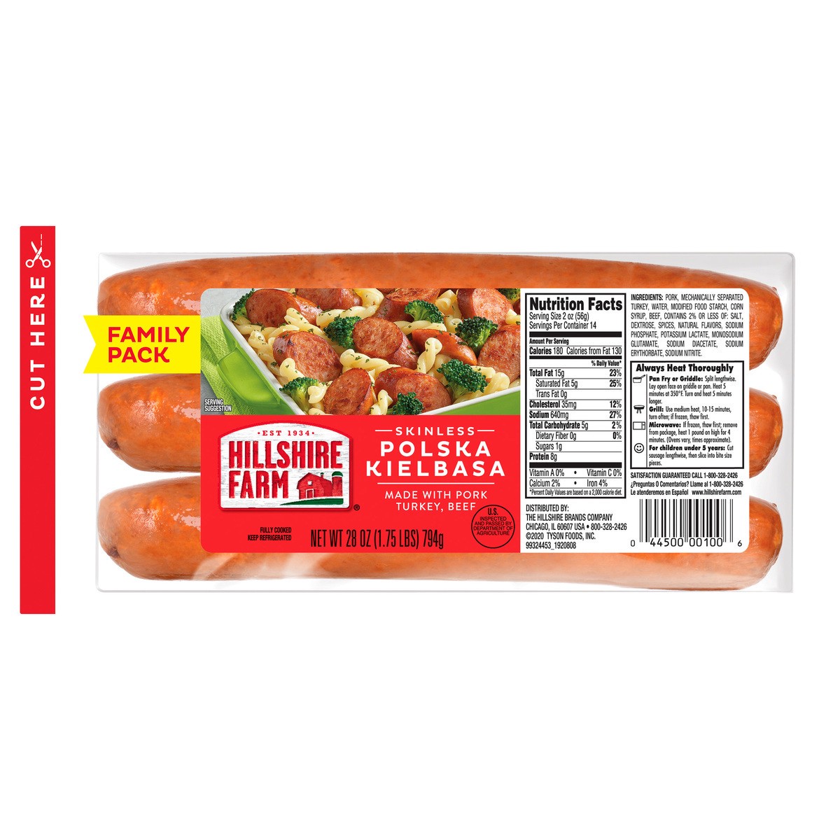 slide 1 of 2, Hillshire Farm Skinless Polska Kielbasa Smoked Sausage Family Pack, 28 oz, 28 oz