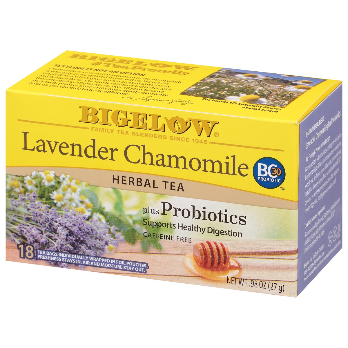 slide 3 of 9, Bigelow Tea Bags Plus Probiotics Caffeine Free Lavender Chamomile Herbal Tea 18 ea, 18 ct