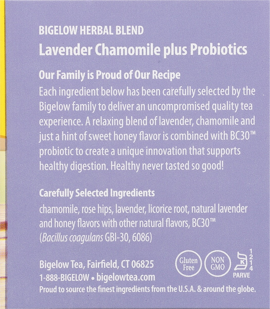 slide 8 of 9, Bigelow Tea Bags Plus Probiotics Caffeine Free Lavender Chamomile Herbal Tea 18 ea, 18 ct