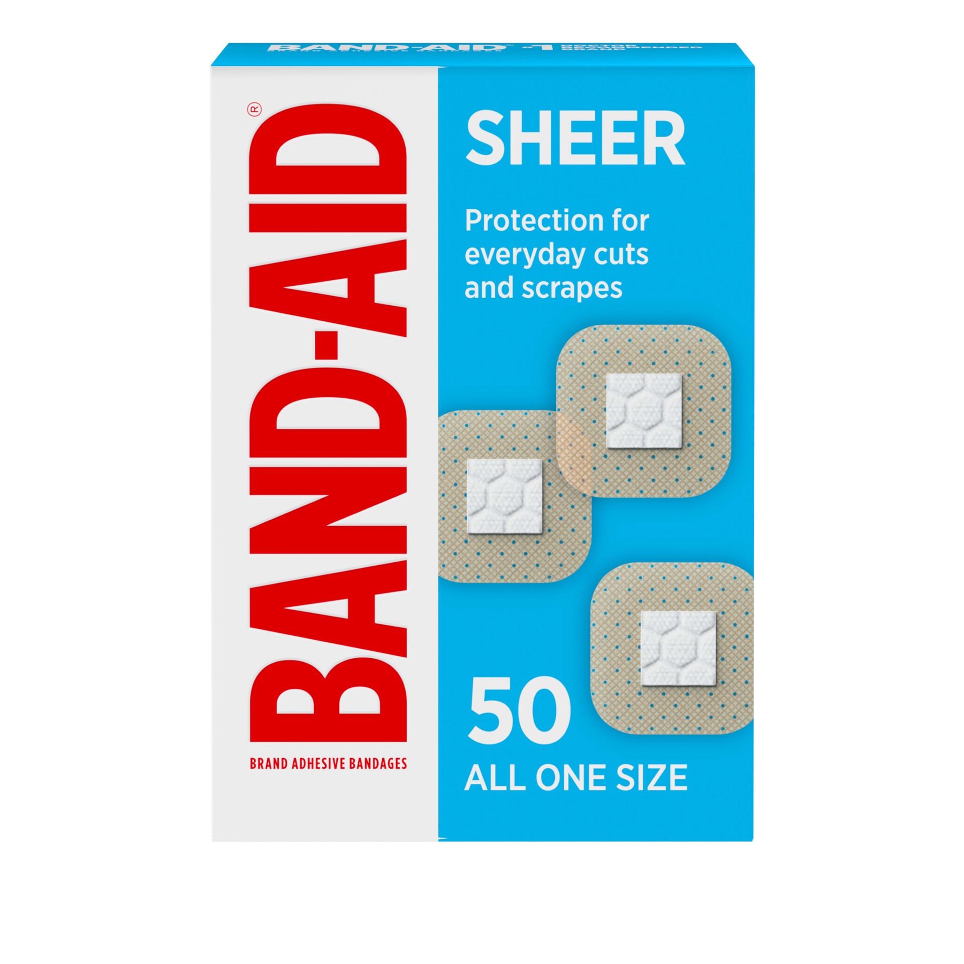 slide 1 of 6, BAND-AID Brand Square Sheer Spots Adhesive Bandages, One Size, 50 ct, 20 ct