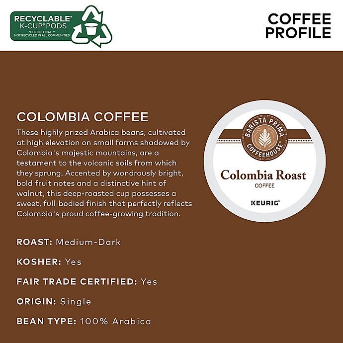 slide 4 of 6, Barista Prima Coffeehouse Medium-Dark Roast Colombia Coffee K-Cup Pods 24-0.47 oz Cup/Tub/Bowl, 24 ct