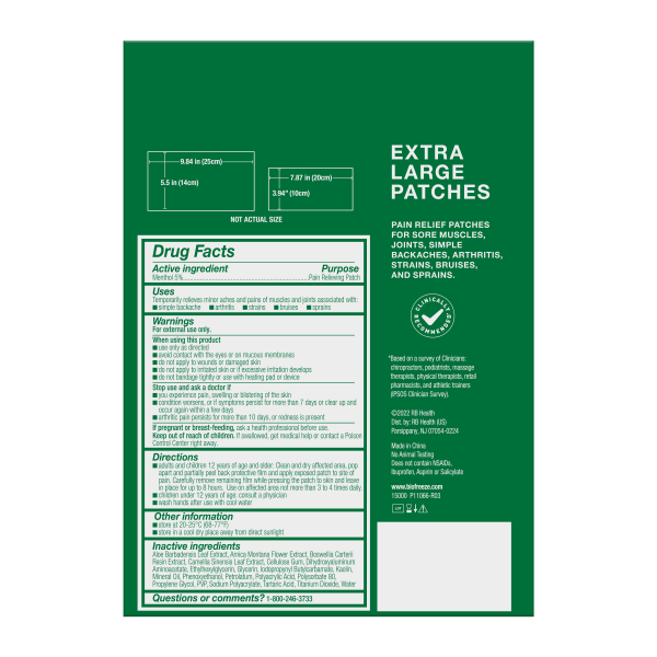 slide 4 of 5, Biofreeze XL Menthol Pain Relieving Patches, 4 Patches 2 Sizes Up To 8 Hours Of Long Lasting Pain Relief Associated With Sore Muscles, Arthritis, Simple Backaches, And Joint Pain (Packaging May Vary), 1 ct