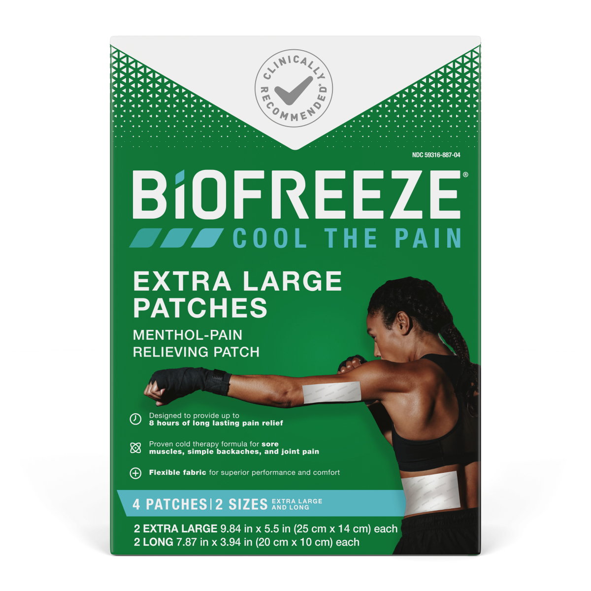 slide 1 of 5, Biofreeze XL Menthol Pain Relieving Patches, 4 Patches 2 Sizes Up To 8 Hours Of Long Lasting Pain Relief Associated With Sore Muscles, Arthritis, Simple Backaches, And Joint Pain (Packaging May Vary), 1 ct