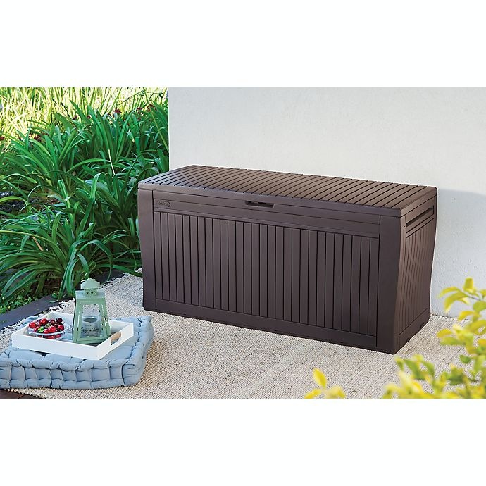 slide 4 of 6, Keter Comfy Outdoor Storage Box - Brown, 71 gal