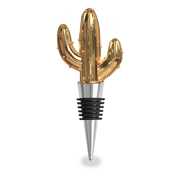 slide 1 of 1, Wild Eye Designs Cactus Wine Stopper - Gold, 1 ct