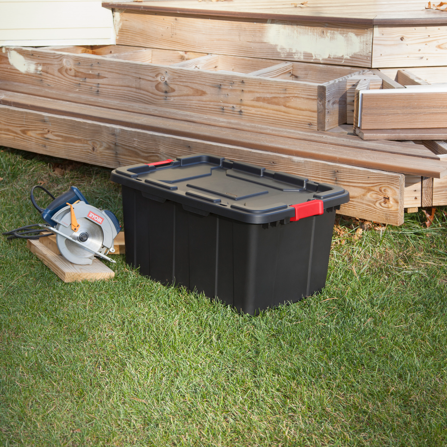 slide 3 of 5, Sterilite Industrial Utility Storage Tote - Black With Red Latch, 108 qt