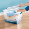 slide 13 of 17, Sterilite Storage Bins with White Lid with Blue Handles, 25 qt
