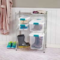 slide 4 of 17, Sterilite Storage Bins with White Lid with Blue Handles, 25 qt
