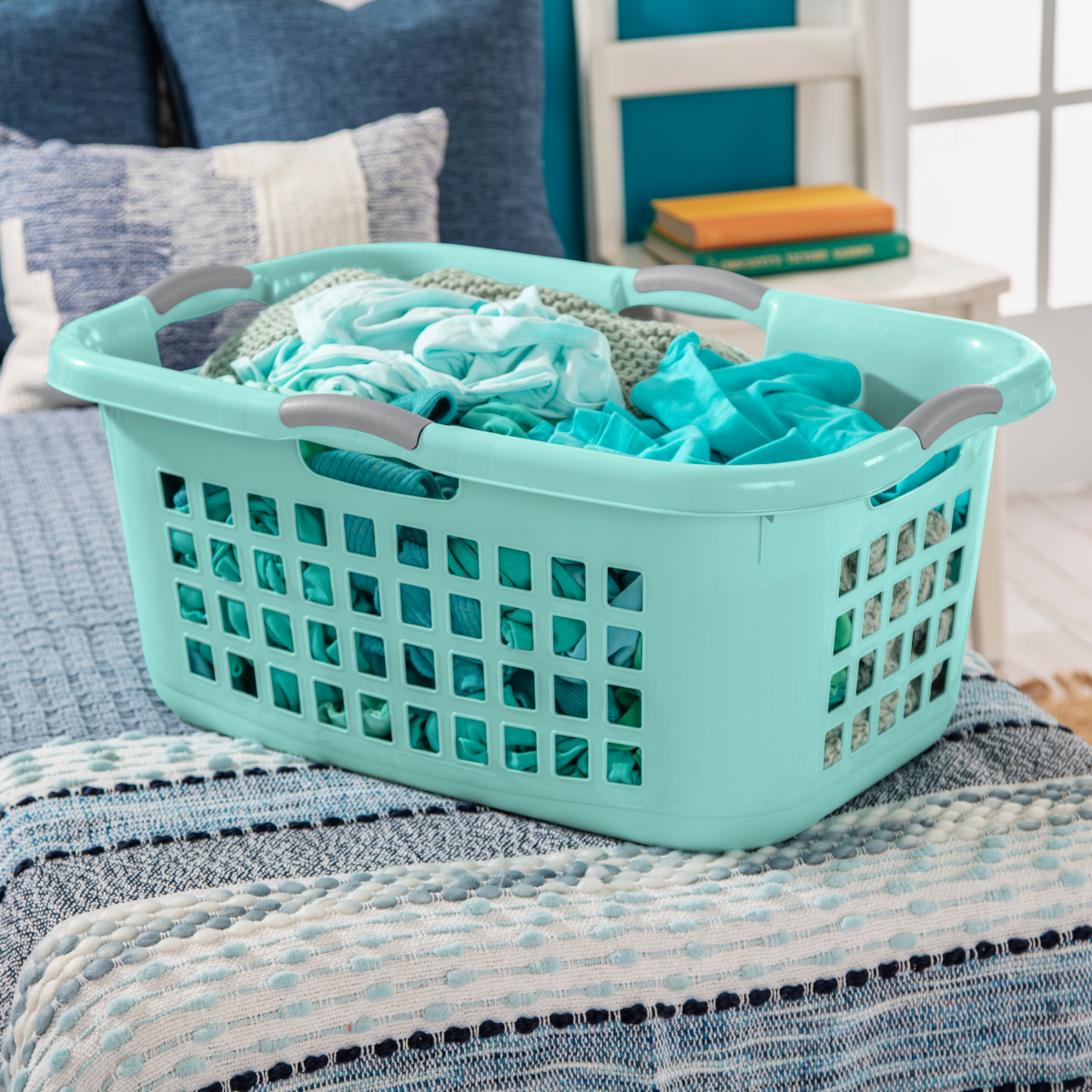 slide 2 of 3, Sterilite Aqua Laundry Basket Chrome W/titanium Handles, 1 ct
