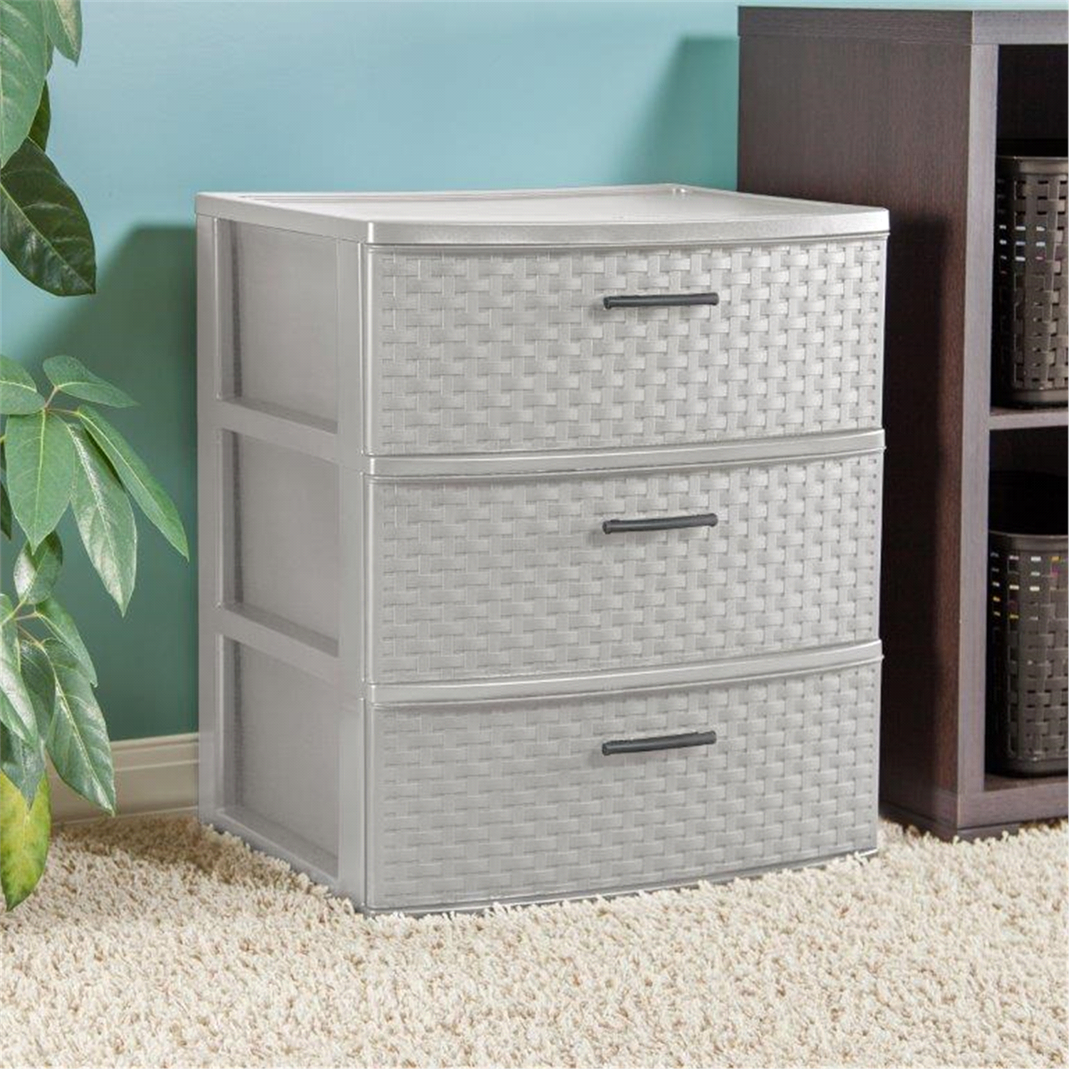 slide 2 of 3, Sterilite 3 Drawer Wide Weave Storage Tower - Cement, 1 ct